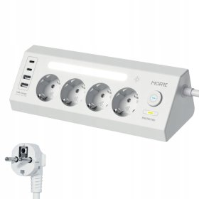 listwa zasilająca narożna 4xAC 2x USB-A 2x USB-C, lampa nocną, wyłącznik 2M