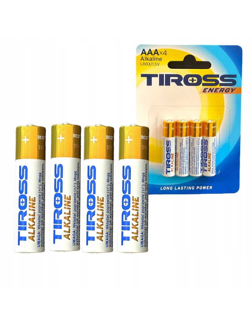 4x Bateria TIROSS Alkaline Power AAA LR03 R3 INDUSTRIAL 1.5V 10lat ważności