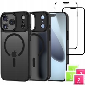 Etui do iPhone 17 PRO + 2szt Szkło 5D 9H WZMACNIANE 360° do MagSafe CZARNE