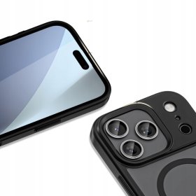 Etui do iPhone 17 PRO + 2szt Szkło 5D 9H WZMACNIANE 360° do MagSafe CZARNE