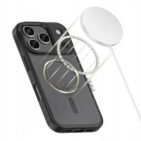 Etui do iPhone 17 PRO + 2szt Szkło 5D 9H WZMACNIANE 360° do MagSafe CZARNE