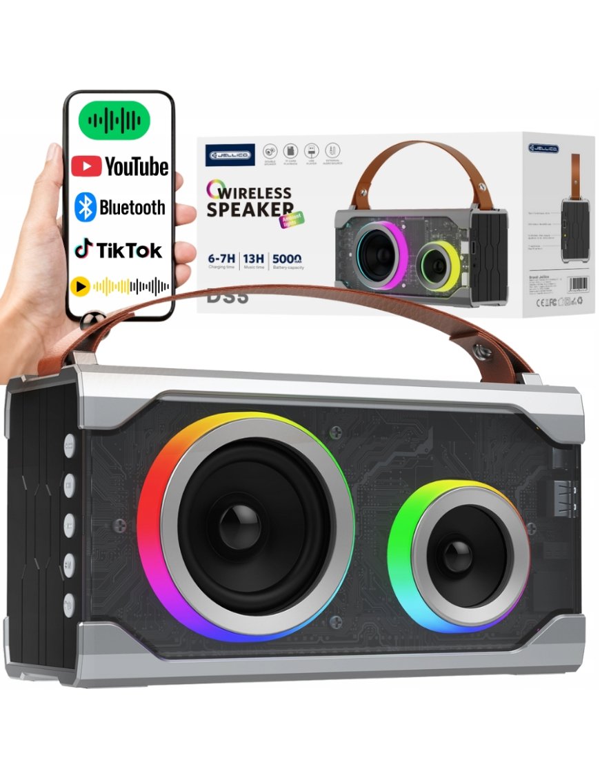 GŁOŚNIK BLUETOOTH PRZENOŚNY BEZPRZEWODOWY MOBILNY DS5 USB AUX SD Szary TYPC