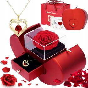 WIECZNA RÓŻA W SZKLE SZKATUŁCE NASZYJNIK PREZENT NA DZIEŃ WALENTYNKI KOBIET