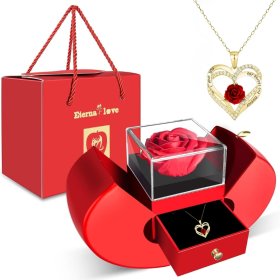 WIECZNA RÓŻA W SZKLE SZKATUŁCE NASZYJNIK PREZENT NA DZIEŃ WALENTYNKI KOBIET
