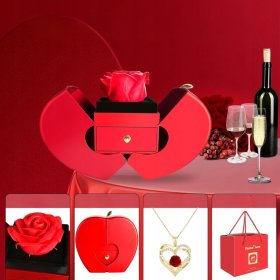 WIECZNA RÓŻA W SZKLE SZKATUŁCE NASZYJNIK PREZENT NA DZIEŃ WALENTYNKI KOBIET