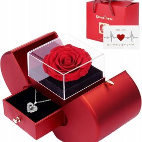 WIECZNA RÓŻA W SZKLE SZKATUŁCE NASZYJNIK PREZENT NA DZIEŃ WALENTYNKI KOBIET