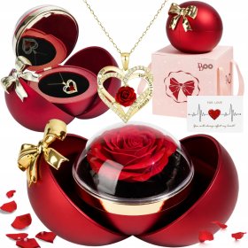 WIECZNA RÓŻA W SZKLE SZKATUŁCE NASZYJNIK PREZENT NA DZIEŃ WALENTYNKI KOBIET