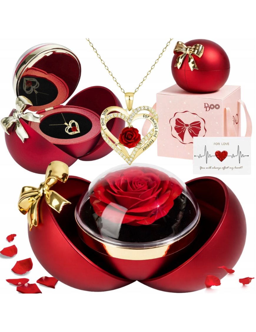 WIECZNA RÓŻA W SZKLE SZKATUŁCE NASZYJNIK PREZENT NA DZIEŃ WALENTYNKI KOBIET