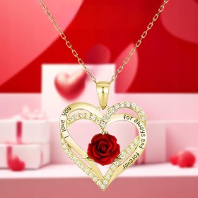 WIECZNA RÓŻA W SZKLE SZKATUŁCE NASZYJNIK PREZENT NA DZIEŃ WALENTYNKI KOBIET