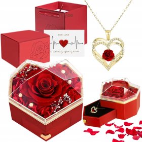 WIECZNA RÓŻA W SZKLE SZKATUŁCE NASZYJNIK PREZENT NA DZIEŃ WALENTYNKI KOBIET