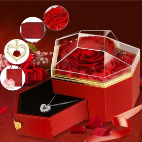 WIECZNA RÓŻA W SZKLE SZKATUŁCE NASZYJNIK PREZENT NA DZIEŃ WALENTYNKI KOBIET
