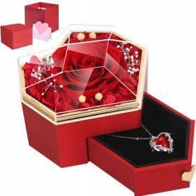 WIECZNA RÓŻA W SZKLE SZKATUŁCE NASZYJNIK PREZENT NA DZIEŃ WALENTYNKI KOBIET