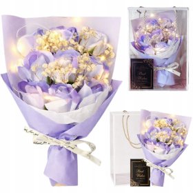 FLOWER BOX MYDLANE RÓŻE BUKIET W PUDEŁKU LED PREZENT NA DZIEŃ WALENTYNKI