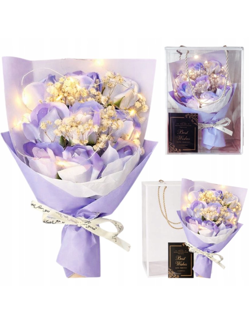 FLOWER BOX MYDLANE RÓŻE BUKIET W PUDEŁKU LED PREZENT NA DZIEŃ WALENTYNKI