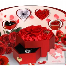 WIECZNA RÓŻA W SZKLE SZKATUŁCE NASZYJNIK PREZENT NA DZIEŃ WALENTYNKI KOBIET