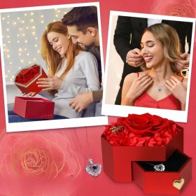 WIECZNA RÓŻA W SZKLE SZKATUŁCE NASZYJNIK PREZENT NA DZIEŃ WALENTYNKI KOBIET