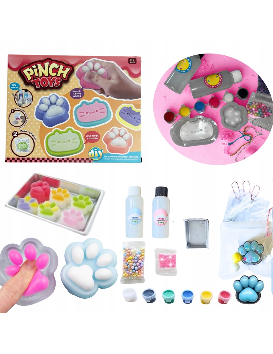 ZESTAW DO ROBIENIA GNIOTKÓW KOCIA ŁAPKA GNIOTKI ŻELE BROTKATY FARBKI 44 EL.