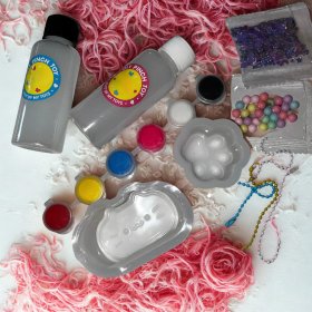 ZESTAW DO ROBIENIA GNIOTKÓW KOCIA ŁAPKA GNIOTKI ŻELE BROTKATY FARBKI 44 EL.