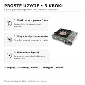 KUCHENKA CERAMICZNA TURYSTYCZNA GAZOWA TIROSS TS-269 + 4 x KARTUSZE GAZOWE