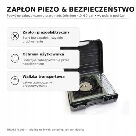 KUCHENKA CERAMICZNA TURYSTYCZNA GAZOWA TIROSS TS-269 + 4 x KARTUSZE GAZOWE