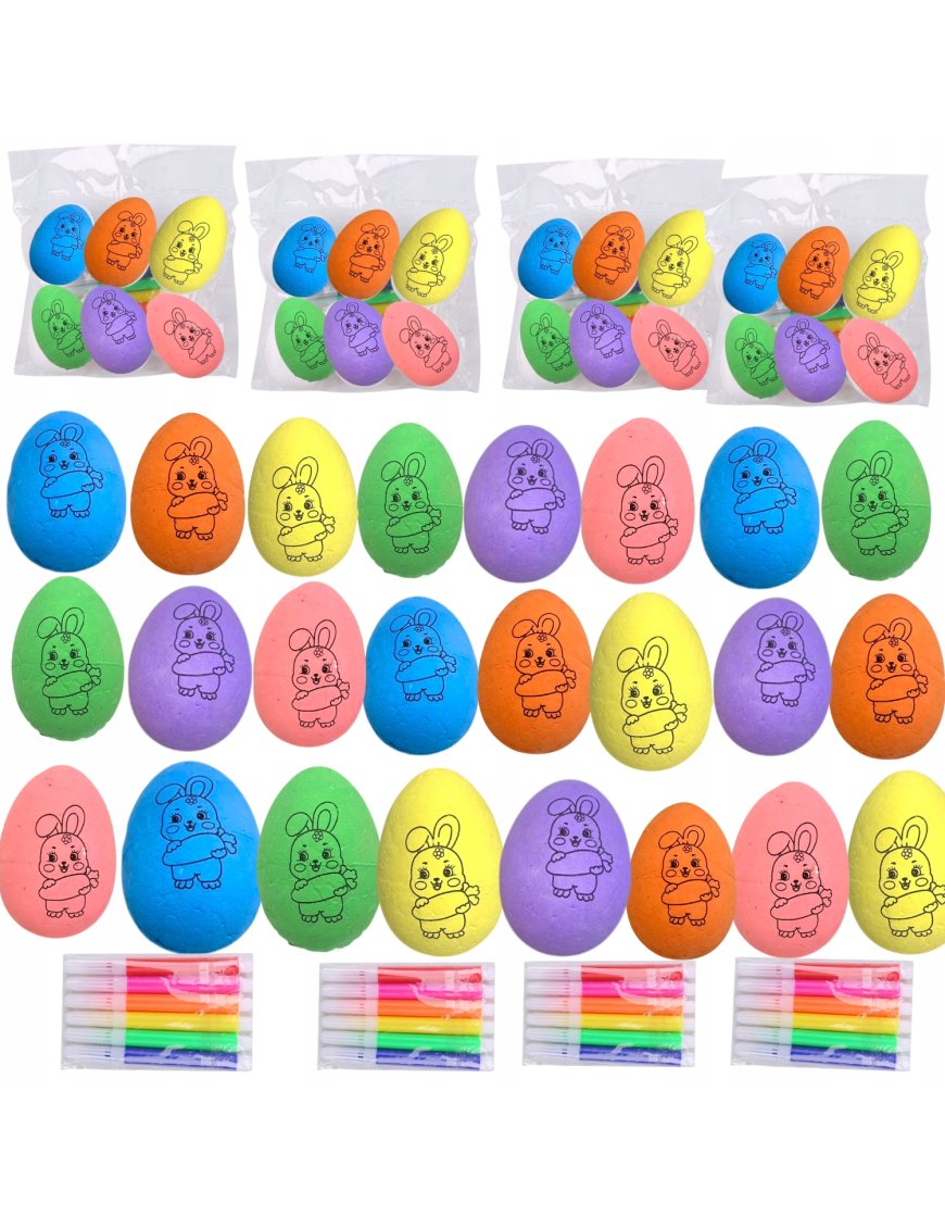 24 szt JAJKA WIELKANOCNE STYROPIANOWE DO MALOWANIA KREATYWNY ZESTAW KRÓLIK