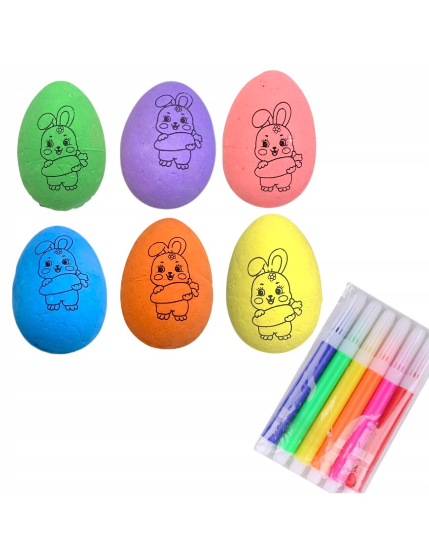 6SZT JAJKA WIELKANOCNE STYROPIANOWE DO MALOWANIA KREATYWNY ZESTAW KRÓLIK