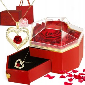 WIECZNA RÓŻA W SZKLE SZKATUŁCE NASZYJNIK PREZENT NA DZIEŃ WALENTYNKI KOBIET