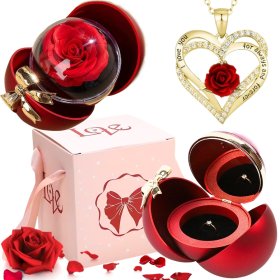 WIECZNA RÓŻA W SZKLE SZKATUŁCE NASZYJNIK PREZENT NA DZIEŃ WALENTYNKI KOBIET