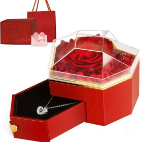 WIECZNA RÓŻA W SZKLE SZKATUŁCE NASZYJNIK PREZENT NA DZIEŃ WALENTYNKI KOBIET