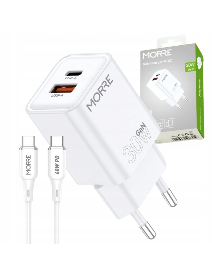 SZYBKA ŁADOWARKA USB-C 30W GaN QUICK CHARGE + KABEL USB-C MOCNA UNIWERSALNA