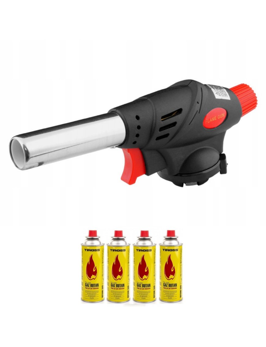 PALNIK RĘCZNY GAZOWY AUTOZAPŁON CERAMICZNA TS-706 TIROSS + 4 KARTUSZY GAZ