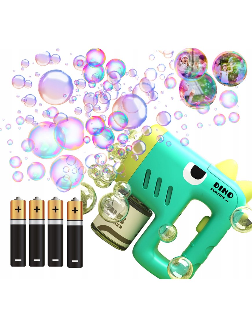 PISTOLET NA BAŃKI DINO MASZYNA DO BANIEK NA BATERIE +PŁYN+ 4x BATERIE GREEN