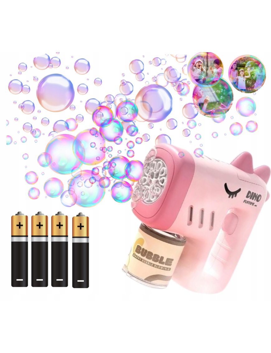 PISTOLET NA BAŃKI DINO MASZYNA DO BANIEK NA BATERIE + PŁYN+ 4x BATERIE Róż