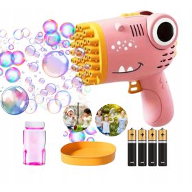 PISTOLET NA BAŃKI DINO MASZYNA DO BANIEK NA BATERIE + PŁYN+ 4x BATERIE Róż
