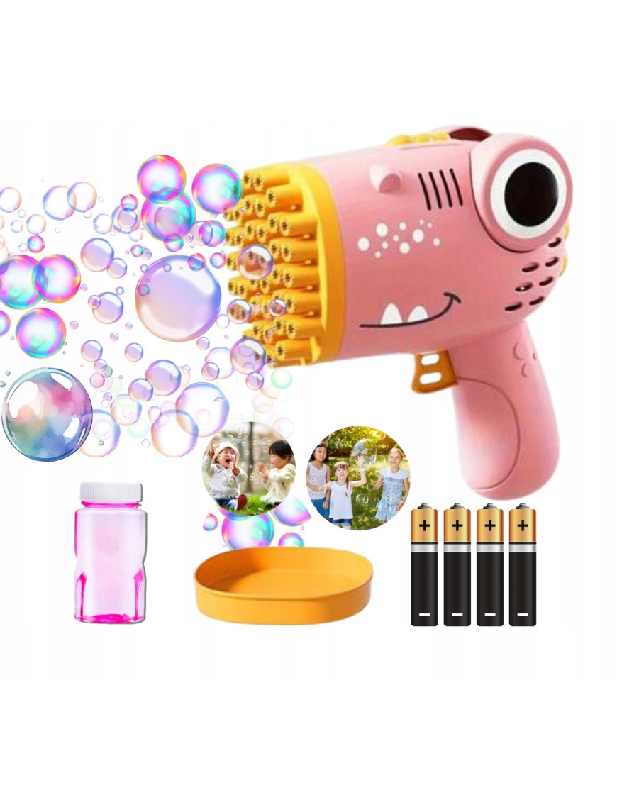 PISTOLET NA BAŃKI DINO MASZYNA DO BANIEK NA BATERIE + PŁYN+ 4x BATERIE Róż