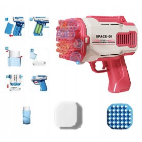 PISTOLET NA BAŃKI 32 otworów MASZYNA DO BANIEK NA BATERIE + PŁYN Czerwone