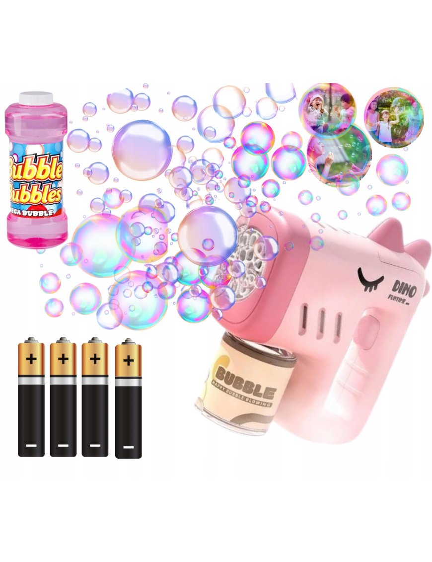 PISTOLET NA BAŃKI DINO MASZYNA DO BANIEK NA BATERIE + PŁYN+ 4x BATERIE Róż