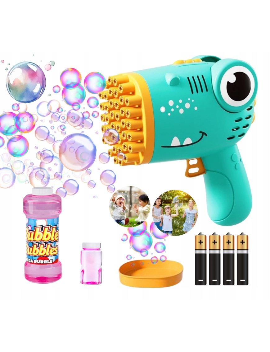 PISTOLET NA BAŃKI DINO MASZYNA DO BANIEK NA BATERIE +PŁYN+ 4x BATERIE GREEN