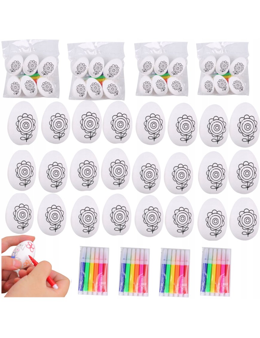 24 szt JAJKA WIELKANOCNE STYROPIANOWE DO MALOWANIA KREATYWNY ZESTAW KWIATY