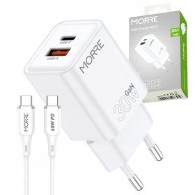 SZYBKA ŁADOWARKA USB-C 30W GaN QUICK CHARGE + KABEL USB-C MOCNA UNIWERSALNA