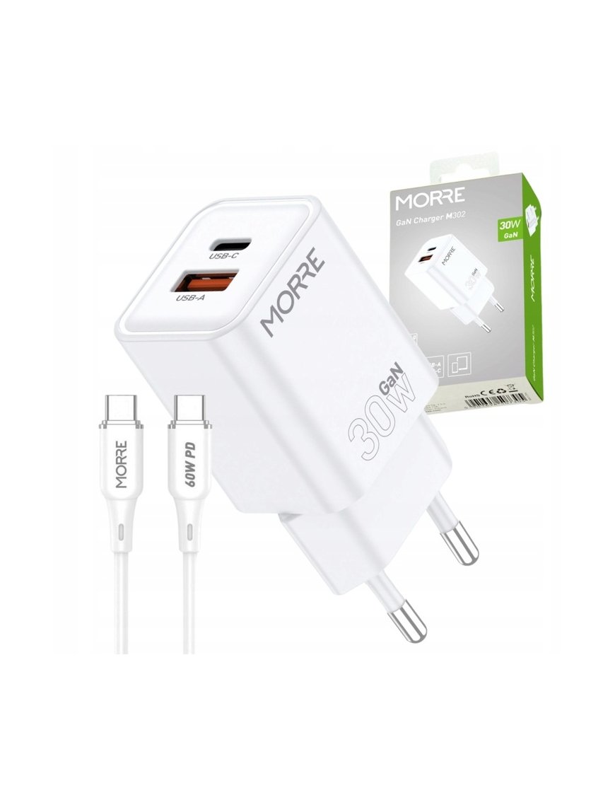 SZYBKA ŁADOWARKA USB-C 30W GaN QUICK CHARGE + KABEL USB-C MOCNA UNIWERSALNA