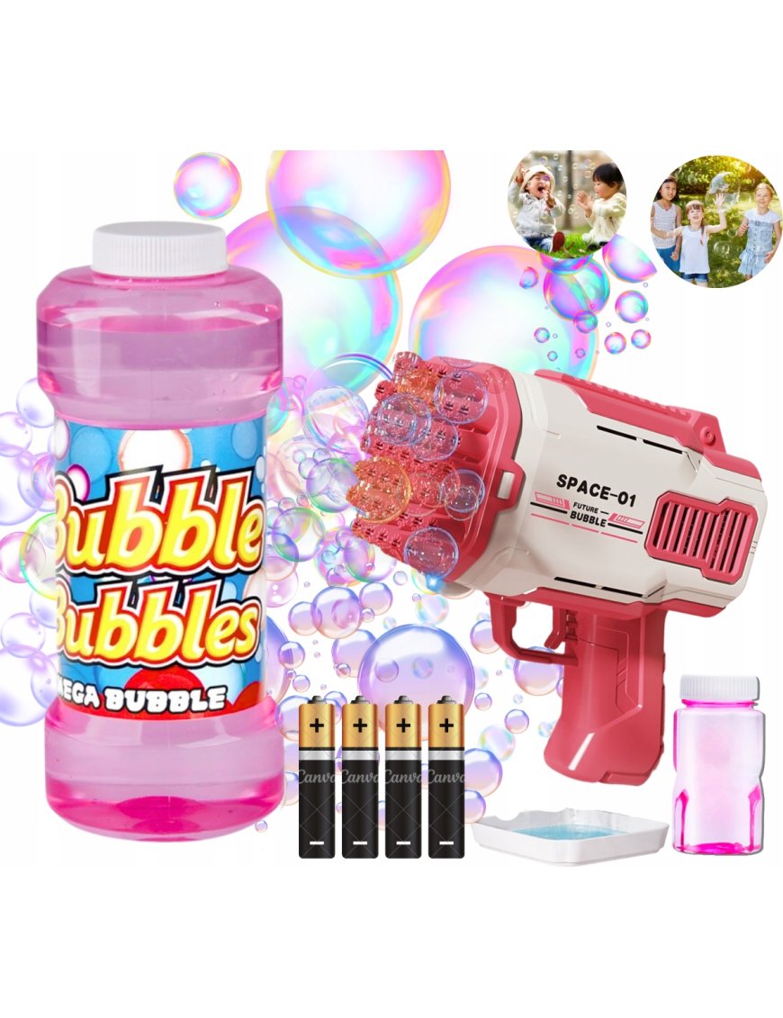 PISTOLET NA BAŃKI MASZYNA DO BANIEK NA BATERIE+PŁYN+ 4szt BATERIE Niebieski