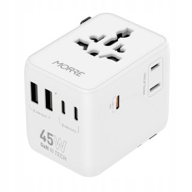 Adapter Podróżny 45W MORRE M471 Z Ponad 170 Narodów - 2 USB A 3 USB-C Biały