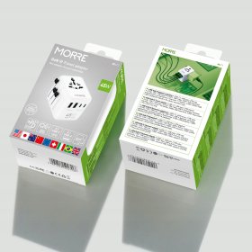 Adapter Podróżny 45W MORRE M471 Z Ponad 170 Narodów - 2 USB A 3 USB-C Biały