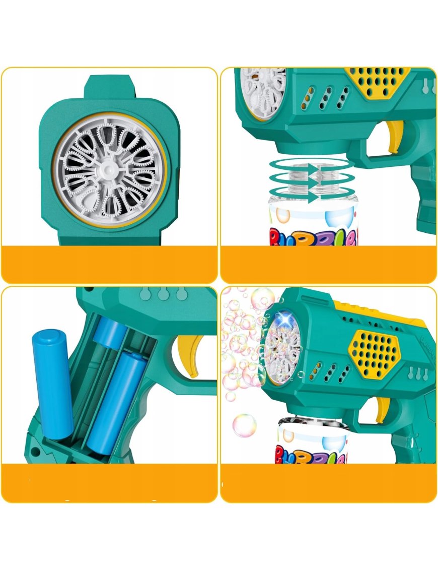 PISTOLET NA BAŃKI MASZYNA DO BANIEK NA BATERIE + PŁYN + 4szt BATERIE Różowy