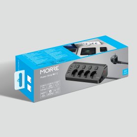 Narożna listwa zasilająca MORRE M412 (Tiross) 8w1: 4 gniazda 230V + 4 porty USB (2x USB-A, 2x USB-C), 2 m, czarna