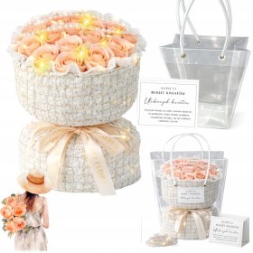 BUKIET MYDLANE RÓŻE RÓŻA LED PREZENT Z TOREBKĄ I BILECIKIEM NA DZIEŃ KOBIET