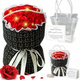 BUKIET MYDLANE RÓŻE RÓŻA LED PREZENT Z TOREBKĄ I BILECIKIEM NA DZIEŃ KOBIET