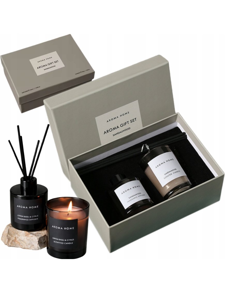 ZESTAW ZAPACHOWY ŚWIECA + DYFUZOR 40ML + 55G | SANDALWOOD | PREZENT DO DOMU