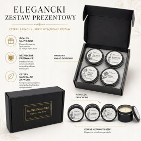 Elegancki zestaw świec zapachowych 4szt w Czarnym pudełku prezentowym